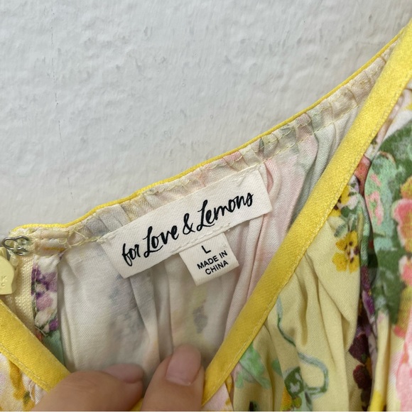 For Love & Lemons Leigh Floral Mini Dress Yellow Size Large - Picture 4 of 5